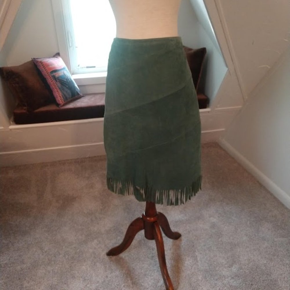 Karen Millen Green Suede Fringed Skirt